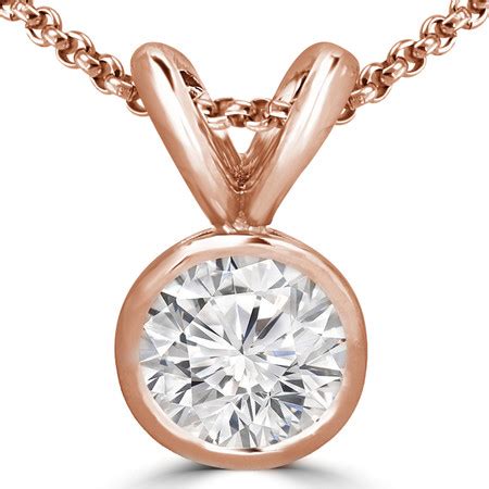 Round Cut Diamond Solitaire Bezel-Set Pendant Necklace with Chain in ...