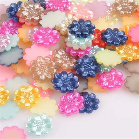 100pcs Lot 13mm Mix Color Flower Shape Imitation Half Round Pearl