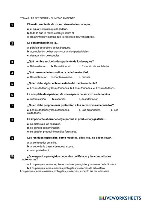 Tes Las Personas Y El Medio Ambiente Worksheet Live Worksheets