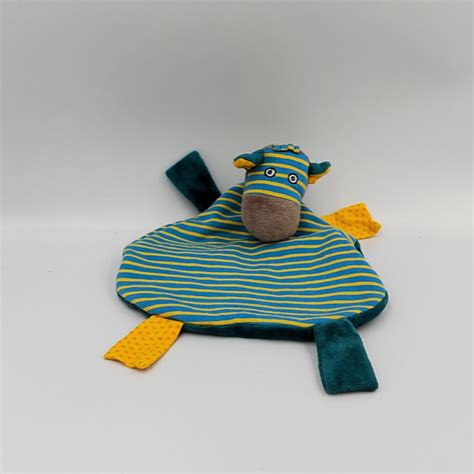 Doudou plat zèbre bleu jaune orange