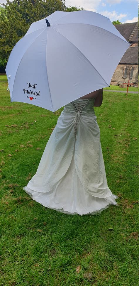 Just Married Wedding Umbrella In White Large Size Big Enough Etsy