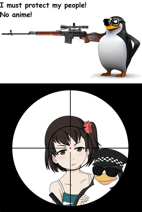 Penguin sniper saving penguin cop | No Anime Penguin | Know Your Meme