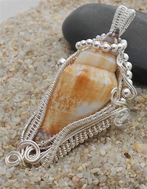 Florida Seashell And Silver Wire Wrapped Pendant By Twistedladysgems 64