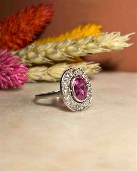 Bague Art déco Marguerite Saphir Rose Diamants Dolly Elliade