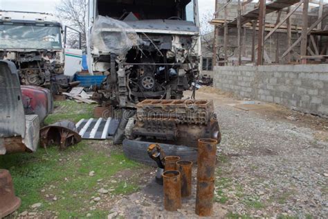 Old Ruined, Abandoned Trucks. the Old Truck Graveyard Stock Photo ...