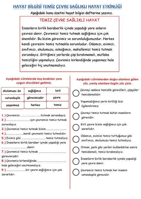 S N F Hayat Bilgisi Temiz Evre Sa L Kl Hayat Etkinli I Maviokul