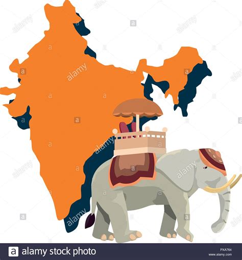 Map And Indian Royal Elephant Vector Illustration Stock Vector Image