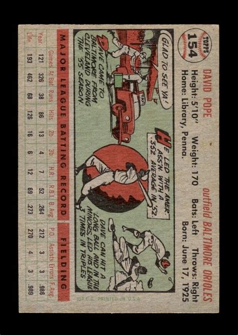 1956 Topps Set Break 154 Dave Pope EX EXMINT GMCARDS EBay