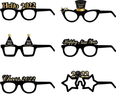 Six Glasses With Happy New Year Written On Them And One Has A Top Hat