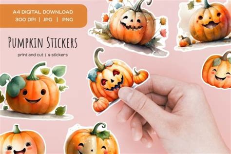 Watercolor Halloween Pumpkin Stickers Graphic By Art And Funny