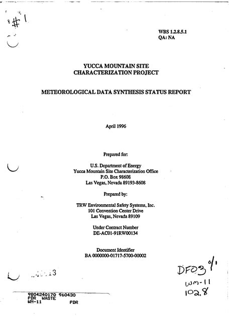 Fillable Online Yucca Mountain Site Characterization Project