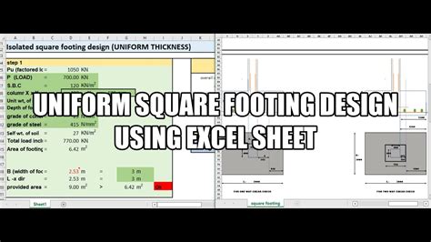 Design Of Footing Using Excel Sheet Isolated Square Footing IS456