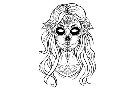 Girl Sugar Skull Coloring Page For Adult Graphic By Forhadx5 · Creative Fabrica