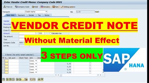 How To Make Credit Note In SAP Vendor Credit Note In SAP Credit