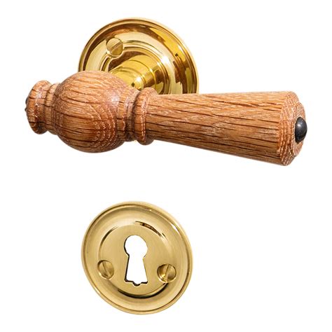 Interior Wooden Door Handle Brass And Oak Rose Smooth Neck Wooden