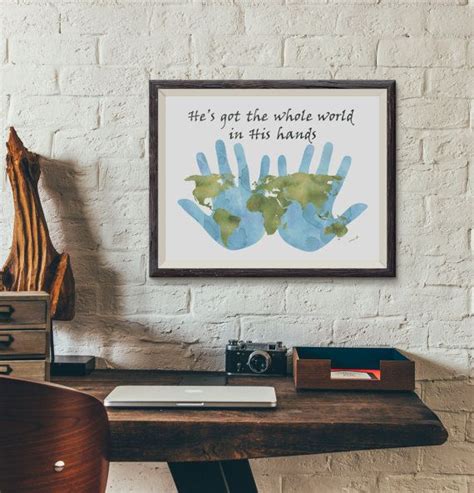 Hes Got The Whole World In His Hands Christian Print Bedroom Prints