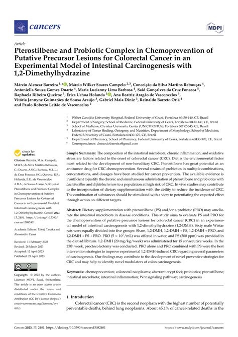 PDF Pterostilbene And Probiotic Complex In Chemoprevention Of