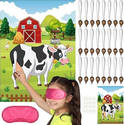 Amazon PLULON Pin The Tail On The Game Cow Game Poster With 24 Pcs