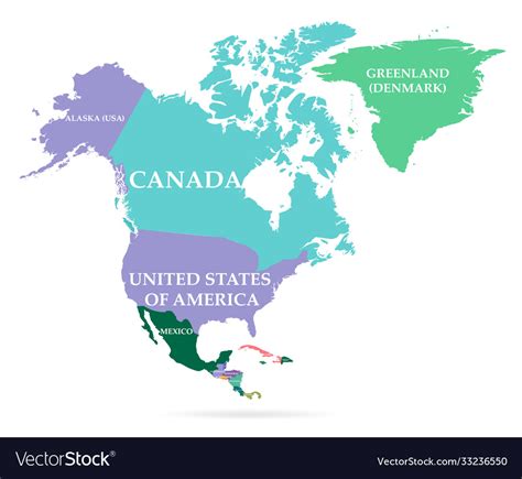 Colorful map north america continent Royalty Free Vector