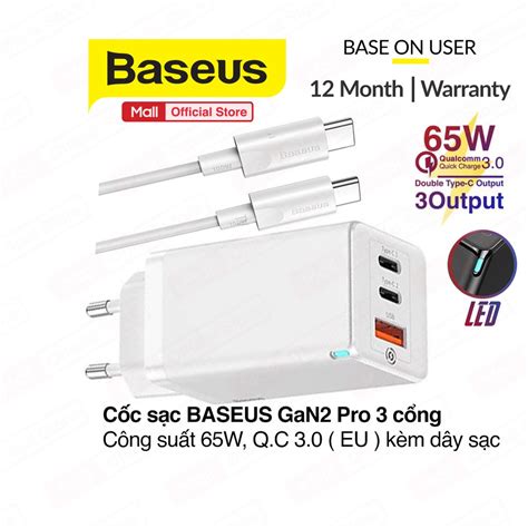 Củ sạc nhanh Baseus GaN Pro Travel Quick Charger 65W kèm dây cáp Type C