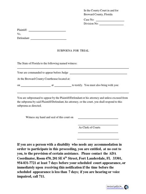 Subpoena For Trial Witness | PDF
