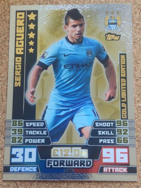 Match Attax 2014 2015 Football Card Manchester City Aguero Gold Limited