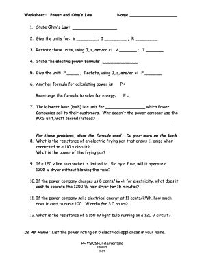 Ohms Law Worksheet - Fill and Sign Printable Template Online ...