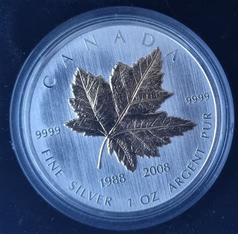 Kanada 1 Oz Silber Maple Leaf 2008 Vergoldet Gilded Stempelglanz