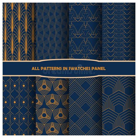 Conjunto De Patrones Art Deco Oro Y Azul Ilustraci N Del Vector