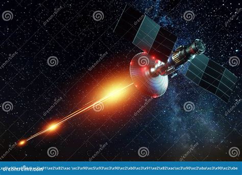 Space Military Satellite, a Weapon in Space Shoots a Laser Against the ...