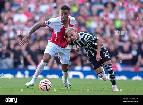 Arsenal's Gabriel, left, and Manchester United's Antony fight for the ...