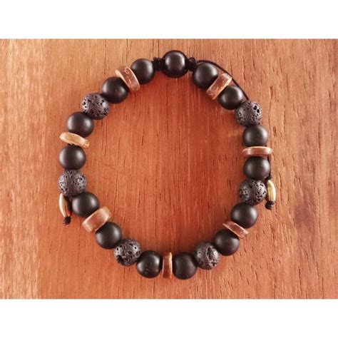 Lava Stone Matte Onix And Coconut Bead Bracelet Beaded Bracelets