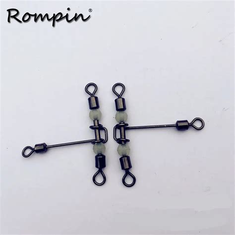 Rompin 5pcs 3 Way Luminous T Shape Cross Line Rolling Swivel With Pearl