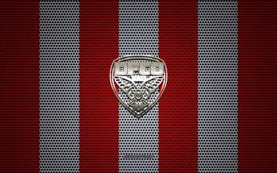 Download wallpapers Dijon FCO logo, French football club, metal emblem, red white metal mesh ...