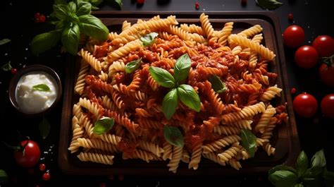 Premium AI Image Pasta Dish Fusilli With Tomato And Basil