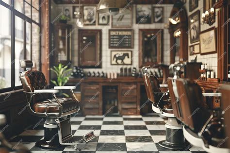 Premium Photo | Classic barber shop interior with leather chairs a