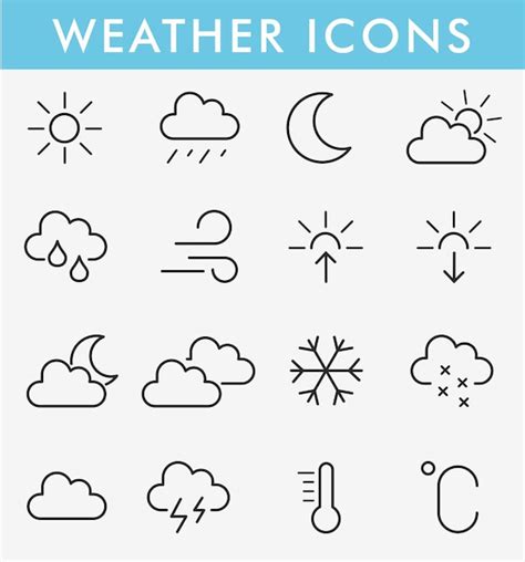 Premium Vector Weather Forecast Line Icons Set Weather Symbols