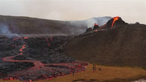 Volcanic Craters Erupting Lava Geldingadalur Valley Editorial Video