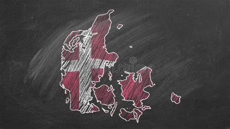 Denmark Chalk Drawn And Animated Map With Flag Stock Video Video Of