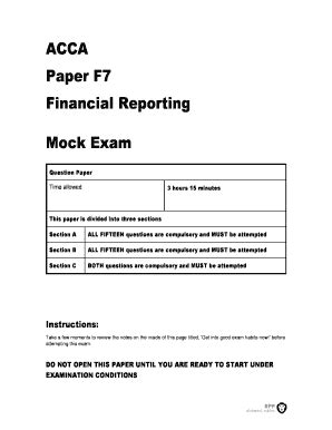 ACCA Paper F7 Financial Reporting Mock Exam StudyOnline Ie Fill And