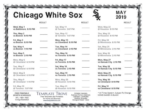 Printable 2019 Chicago White Sox Schedule