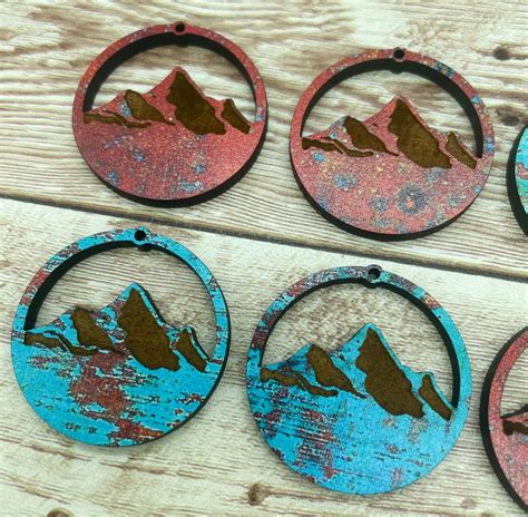 Patterned Wood Engraved Mountain Earring Blanks Diy Jewelry Making