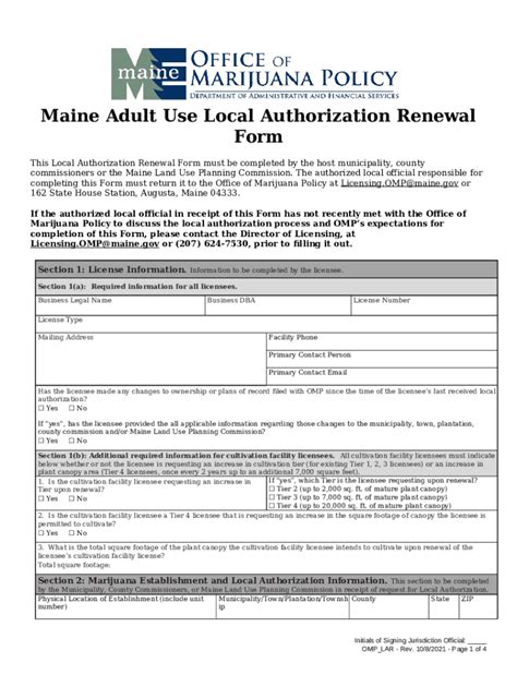 Maine Adult Use Local Authorization Renewal Doc Template Pdffiller