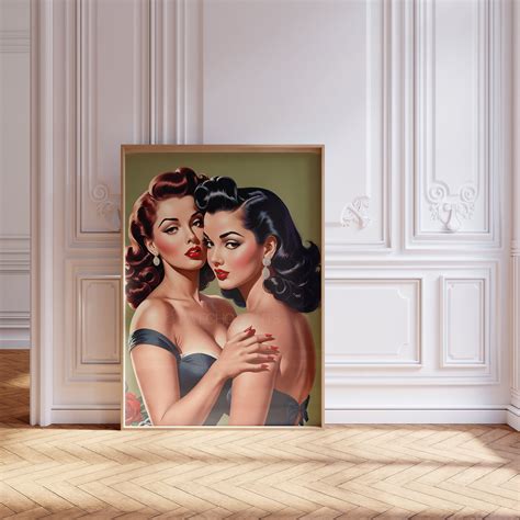 Vintage Glamour Lesbian Art Print Stunning Latinas In 1950 S Pin Up Style For Sapphic Decor And