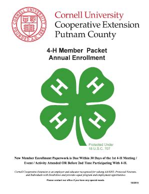 Fillable Online Putnam Cce Cornell 4 H Member Packet Annual Enrollment