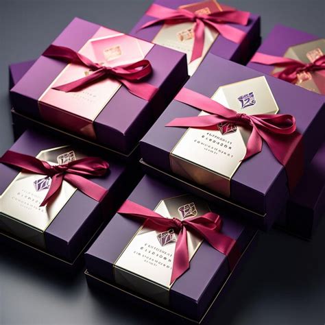 Premium AI Image A Box Of Purple Gift Boxes With A Pink Ribbon Tied