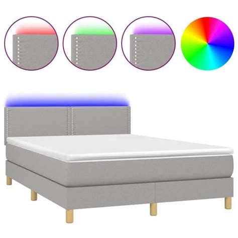 Lits Cadres De Lit Sommier Tapissier Et Matelas Et LED Gris Clair