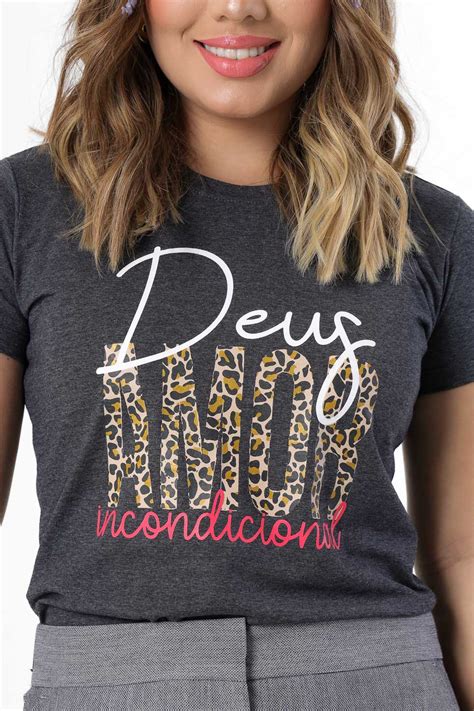 T Shirt Deus Amor Incondicional Onca Preto Mescla Atacado Tshirt