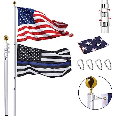 Yeshom Upgraded Ft Telescopic Flag Pole Kit Gauge Heavy Duty