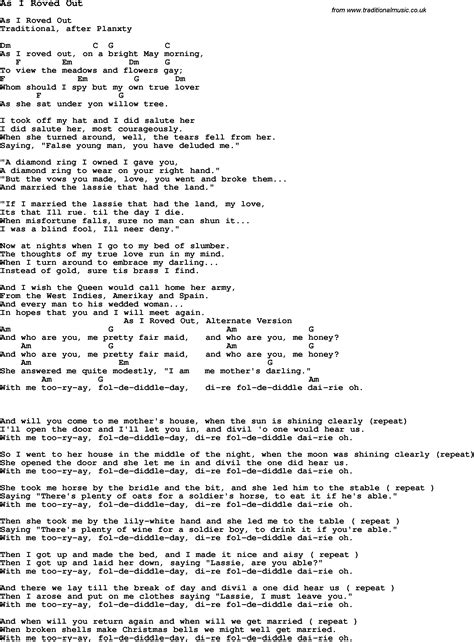 Traditional Song As I Roved Out With Chords Tabs And Lyrics